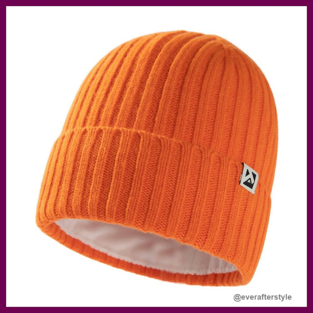 Merino Wool Fleece Lined Beanie Oversized Classic Winter Warm Hat
